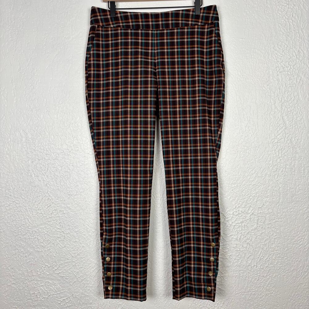 Cato Brown Plaid Mid-Rise Slim Leg Pull-On Pants NWT Size 14